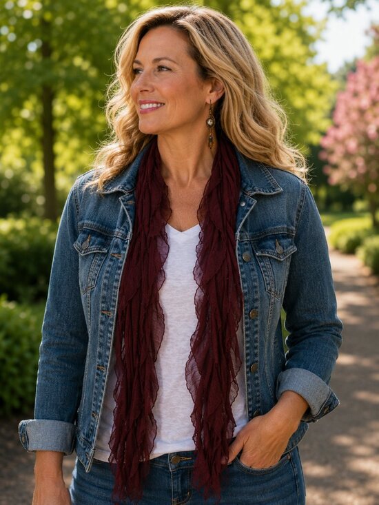 AIR Artsy Accessories Accessories - Burgundy Flutter Scarf Lightweight Women Accessory Mult…